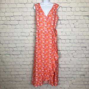 NWT J McLaughlin Cherise Wrap Dress Size M Orange Pink Linen Cotton